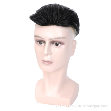 Uniky Stock human hair toupee hair replacement men's wigs lace base with poly around ready for shipment